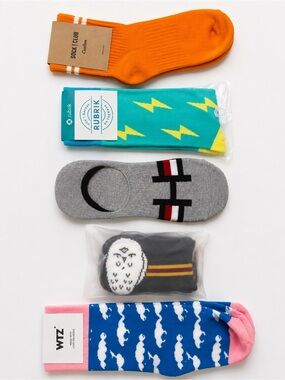 5-Pack Novelty Socks Bundle Hogwarts Rubrik WTZ Sock Club